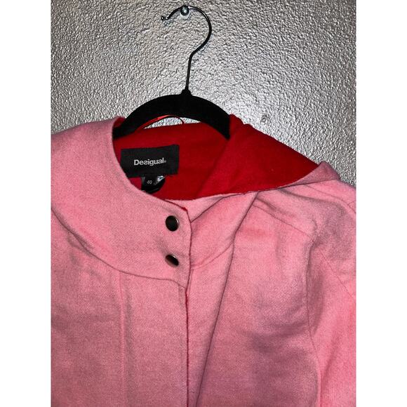 Desigual  Lenzy Winter Barbie Fun Playful Pink Red Wool Reversible Hoodie Coat - Picture 4 of 14